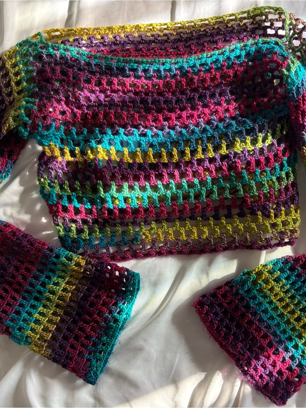 Multicolor Crocheted Openwork Long Sleeve Top